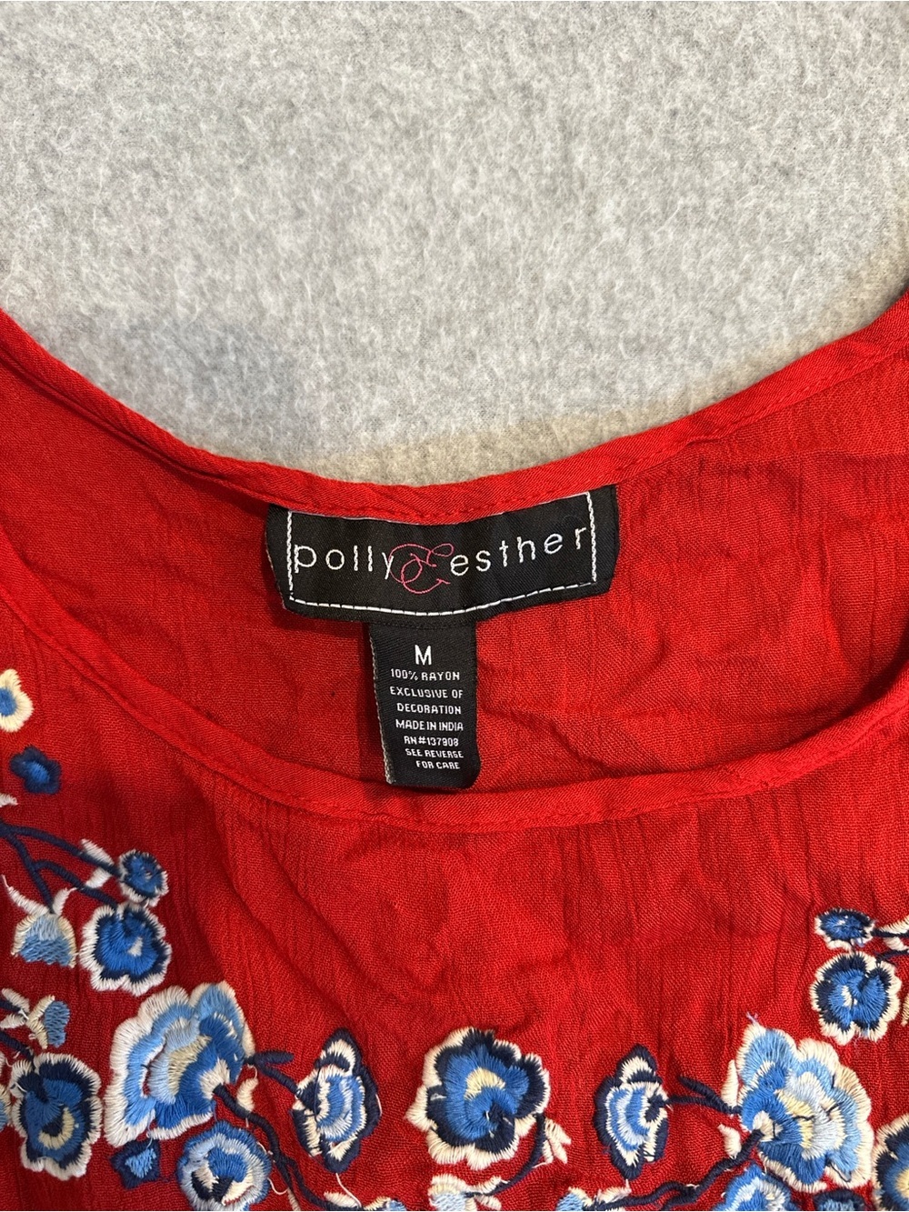 Polly & Esther Red Floral Embroidered Tie-Front Cami - Picture 5 of 7